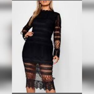 Boohoo Black Lace Midi Dress